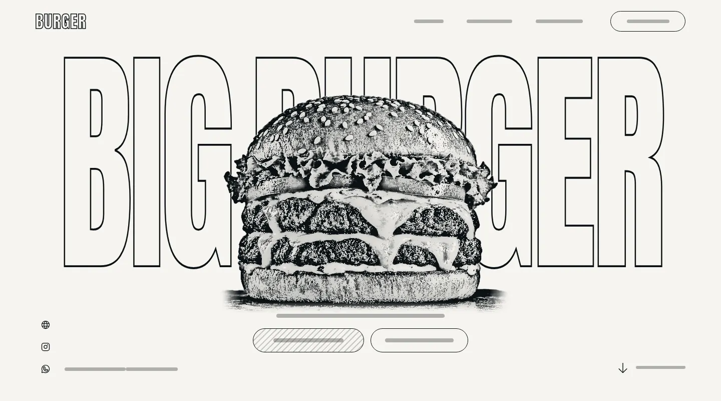 Layout desenhado do site Burger: título, hambúrguer e botões em traço