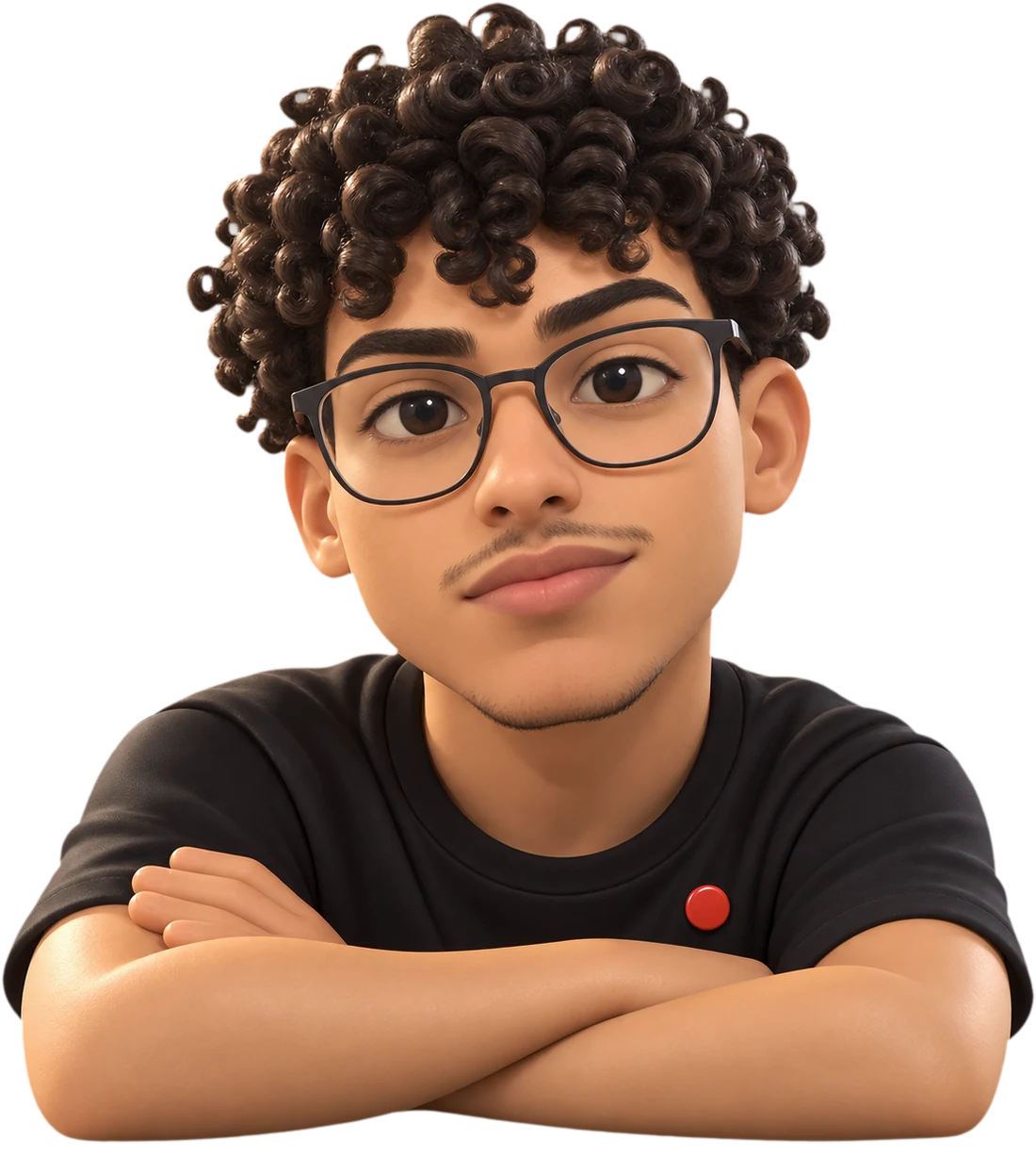 Personagem 3D do Gustavo de braços cruzados